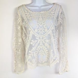 Xhilaration Sheer Crochet Long Sleeve Floral Top S